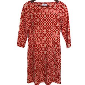 Jude Connally Sabine Shift Dress Small S Paprika Red Garden Gate Print Boat Neck